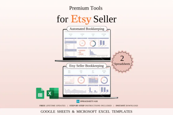 Premium Templates for Etsy Seller – Excel & Google Sheets Etsy Bookkeeping Bundle, Automated Etsy Finance Tracker, Income Expense Spreadsheet, Sales Fees Profit Tracker & Shop Accounting Organizer