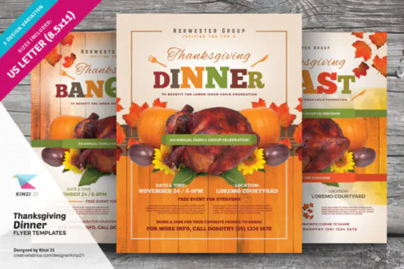 Editable Thanksgiving Dinner Flyer Templates Bundle | Fall Holiday Event Invitation PSD Design | Print-Ready Thanksgiving Party Flyer, Dinner Poster & Family Gathering Promotion Template