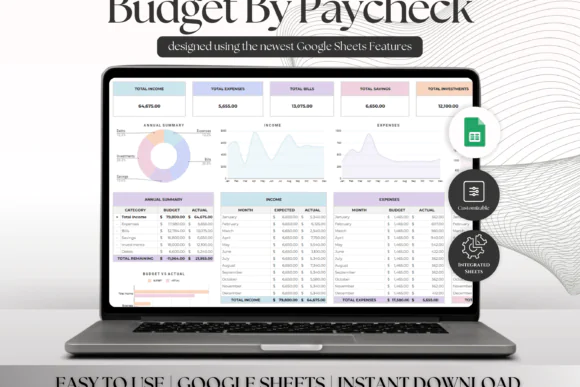 Budget by Paycheck Spreadsheet – Editable Google Sheets Paycheck Budget Planner, Transaction Tracker, Bill Calendar, Annual Finance Dashboard, Expense Tracker, Savings Planner & Debt Payment Organizer