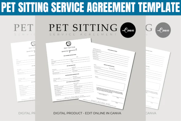 Pet Sitting Service Agreement Template Bundle – Editable Canva Pet Sitting Contract, New Client Intake Form, Invoice Template, Dog Walker Agreement, Printable Pet Care Business Forms