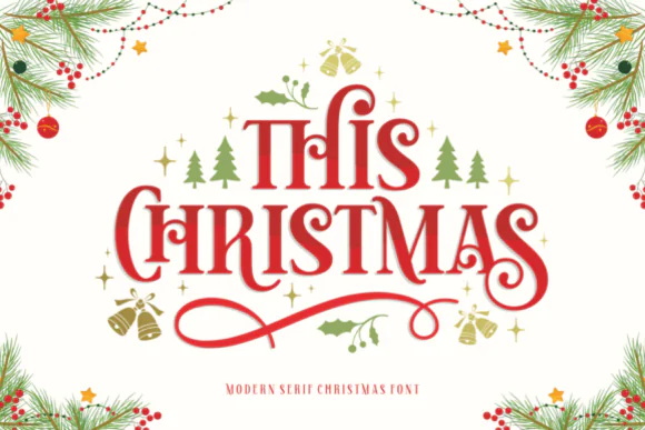 This Christmas Font | Festive Modern Holiday Typeface with Playful Curls, Glyphs & Ligatures for Christmas Cards, Gift Tags, Invitations, Quotes & Seasonal Designs