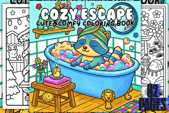 Cozy Escape Cute & Comfy Coloring Book – 82 Printable Kawaii Relaxing Coloring Pages for Adults & Teens | Digital PDF Download | Cute Hygge Animals, Cozy Rooms & Stress Relief Art