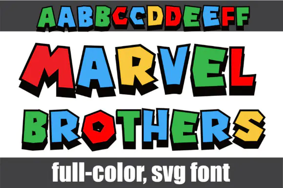 Marvel Brothers Color Font | Blocky Comic Style OpenType-SVG Typeface for Posters, Stickers, Kids Designs, Party Invitations, Social Media, Silhouette & Creative Projects