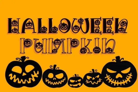 Halloween Pumpkin Font | Decorative Pumpkin Face Halloween Font for October Designs, Party Invitations, T-Shirts, Posters, Crafts & Spooky Projects