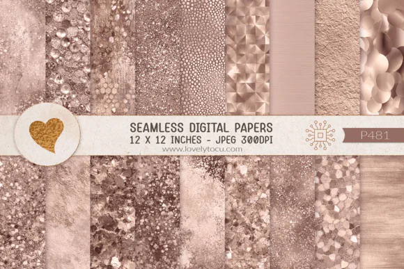 Rose Gold Glitter & Metallic Texture Digital Paper Bundle – 12 Seamless Luxury Backgrounds, Shimmer Foil Patterns, Scrapbooking Paper, Junk Journal Supplies, Sublimation Designs, Printable Craft Textu