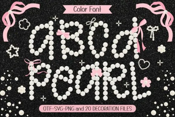 Pearl Color Font | Cute Preppy Pearl Typeface with Doodle Elements for Girly Designs, T-Shirts, Custom Names, DIY Crafts, Stickers & Feminine Branding