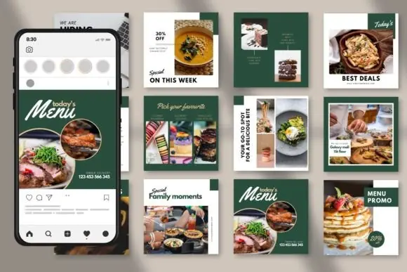 Restaurant Food Social Media Post Canva Templates, 12 Editable Instagram Food Promo Designs, Cafe Menu Marketing Templates, Food Business Post Bundle
