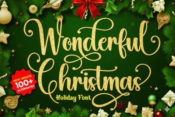 Wonderful Christmas Handwritten Font | Elegant Script Typeface with Glyphs & Swashes for Wedding Invitations, Greeting Cards, Quotes, Logos, Business Cards & Holiday Designs