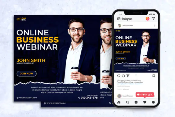 Grow Your Business Social Media Post Template, Editable Photoshop Business Growth Instagram Banner, Corporate Marketing Web Promo Design