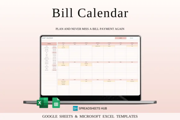 Bill Calendar Spreadsheet Template for Google Sheets & Excel, Smart Monthly Bill Payment Tracker, Due Date Calendar, Paid and Unpaid Bills Organizer, Multi-Currency Budget Planner, 10-Year Finance Tra