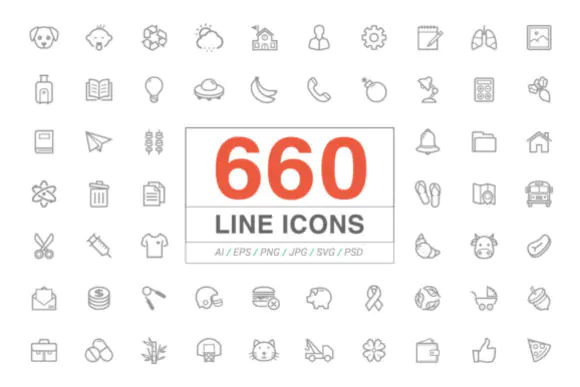 660 Line Icons Bundle | Minimal Outline SVG Icons Pack | Modern UI UX Vector Icon Set | Editable Line Icons for Web, Apps, Branding, Infographics & Social Media