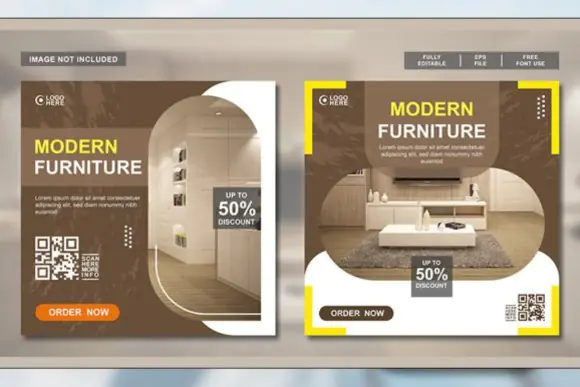 Furniture Design Instagram Post Banner Templates | 2 Editable Square Social Media Designs in EPS & JPG Format for Furniture Stores, Interior Brands & Home Decor Promotions
