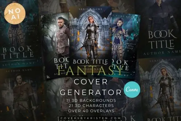 Fantasy Book Cover Generator Kit for Canva | Fantasy Author Cover Design Bundle | 11 Backgrounds, 21 Characters, 40 Overlays | DIY Fantasy Novel Cover Creator | Commercial Use Graphics Pack