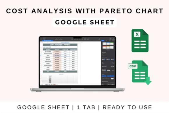 Cost Analysis with Pareto Chart Template – Editable 80/20 Cost Analysis Spreadsheet for Google Sheets, Excel & Apple Numbers, Expense Breakdown Dashboard, Top Cost Driver Tracker & Budget Optimization