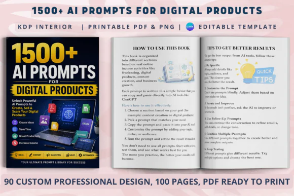 1500+ AI Prompts Bundle for Digital Products | ChatGPT Prompt Library for KDP, Etsy & Canva | Passive Income AI Prompts for Content Creation & Online Business