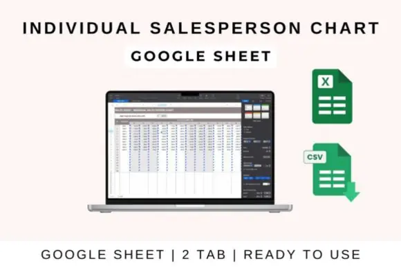 Individual Salesperson Chart Template – Editable Sales Performance Tracker Spreadsheet for Google Sheets, Excel & Apple Numbers, Sales Goal Dashboard, Revenue Tracking Chart, Target vs Actual Sales Re