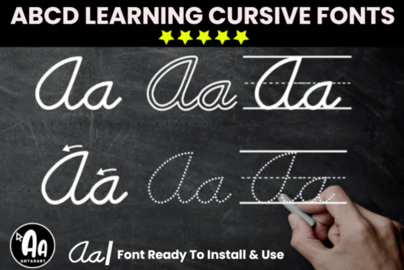 Abcd Cursive Handwriting Tracing Bundle Font | D’Nealian Cursive Practice Fonts for Worksheets, Tracing Pages, Kids Learning & Teacher Resources