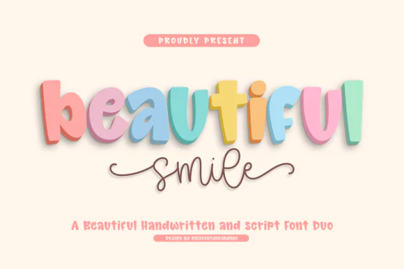 Beautiful Smile Handwritten Font Duo – Playful Rounded Display & Flowing Script Typeface for Branding, Packaging, Invitations, Quotes, Stickers, Social Media & Joyful Creative Designs