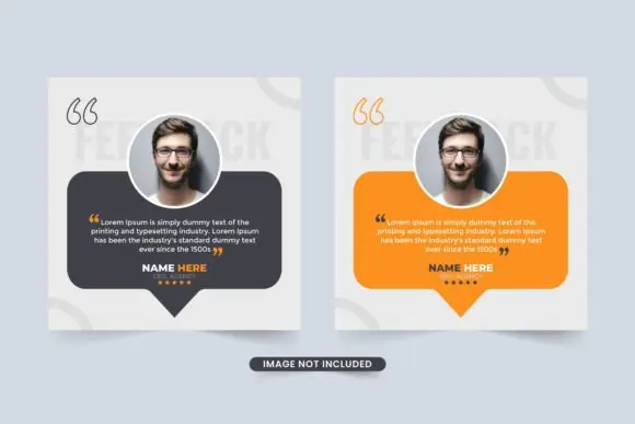 Customer Feedback Testimonial Design Vector Template – Editable Black & Yellow Client Review, Star Rating, Photo Placeholder & Business Feedback Layout