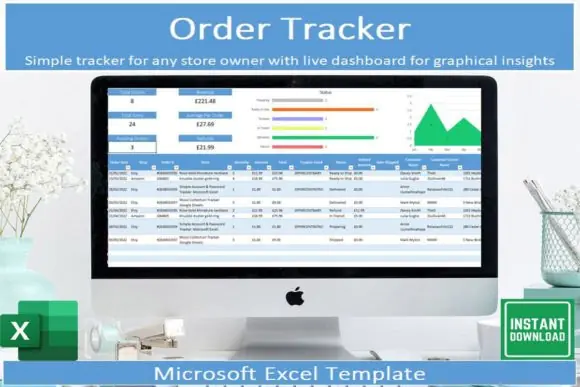 Order Tracker Spreadsheet Template – Excel Order Log for Small Business, Online Store Order Management Sheet, Shipping Status Tracker, Monthly Sales Order Organizer & Business Order Dashboard