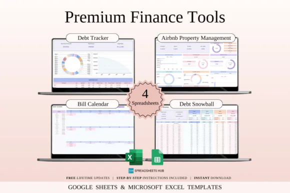 Premium Finance Tools Spreadsheet Bundle – Excel & Google Sheets Templates, Debt Repayment Tracker, Debt Snowball Planner, Bill Organizer, Airbnb Rental Income Expense Tracker & Complete Finance Toolk