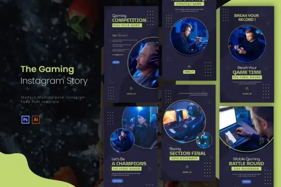 Gaming Competition Instagram Story Templates – 7 Editable Esports Tournament Social Media Designs, Modern Gaming Event Promo Templates, AI & PSD Files for Streamers, Game Brands, Teams & Online Compet