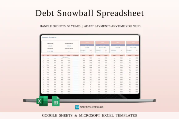 Debt Snowball Calculator Spreadsheet – Debt Payoff Planner for Excel & Google Sheets, Debt-Free Tracker, Payment Schedule, Debt Balance Dashboard, Extra Payment Planner & Personal Finance Debt Reducti