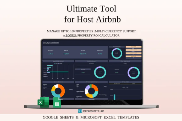 Ultimate Tool for Host Airbnb – Dark Theme Income & Expense Tracker for Excel & Google Sheets, Airbnb Host Finance Dashboard, Multi-Property Booking Tracker, ROI Calculator, Tax Summary, 5-Year Foreca
