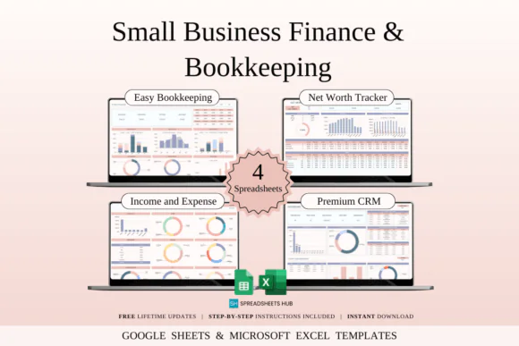 Small Business Finance & Bookkeeping Spreadsheet Bundle – Excel & Google Sheets Templates, Business Income Expense Tracker, CRM Template, Net Worth Tracker, Cash Flow Planner & Financial Management To