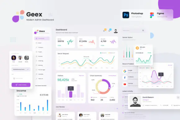 Geex Modern Elegant Admin Dashboard UI Kit – 30 Premium Figma & PSD Screens, Light & Dark Mode, SaaS Admin Panel, CRM, Analytics, Banking, Crypto, Calendar & Project Management Dashboard Templates