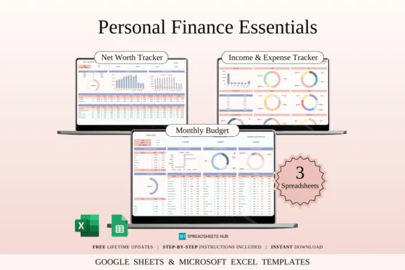 Personal Finance Essentials Bundle – Excel & Google Sheets Money Management Toolkit, Monthly Budget Planner, Income Expense Log, Net Worth Snapshot, Savings Goal Tracker & Personal Finance Organizer