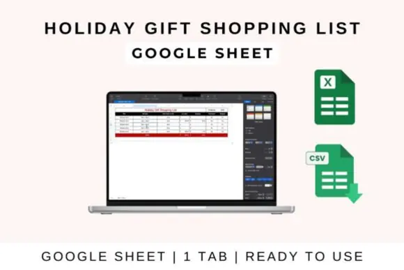 Holiday Gift Shopping List Template – Editable Christmas Gift Planner Spreadsheet for Google Sheets, Excel & Apple Numbers, Gift Budget Tracker, Recipient List, Shopping Organizer, Present Planning Ch