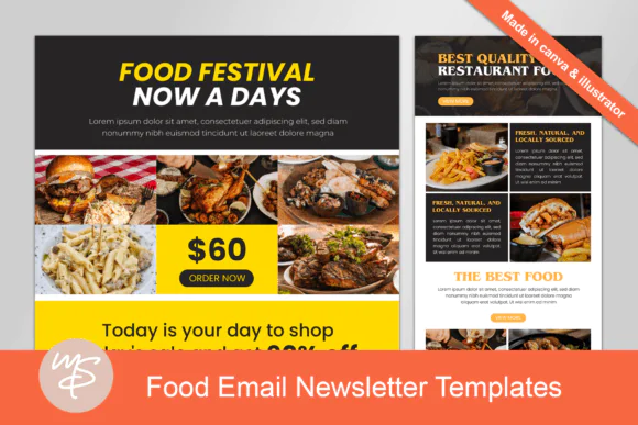 Food Email Marketing Canva Template Bundle | 20 Editable Modern Newsletter Templates for Food Bloggers, Influencers, Content Creators, Restaurants, Recipe Brands & Online Food Businesses