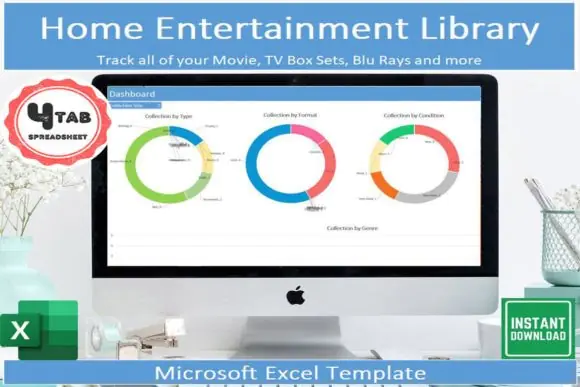 Home Entertainment Tracker Library Excel Template – DVD, Blu-Ray, VHS & Movie Collection Spreadsheet, Media Library Organizer, Wishlist Tracker, Visual Dashboard & Searchable Entertainment Database