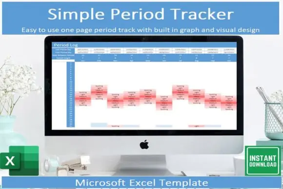 Simple Period Tracker Excel Template – Menstrual Cycle Tracker Spreadsheet, Symptom Checklist, Digital Period Journal, Monthly Cycle Log, Visual Tracker & Automatic Graph for Microsoft Excel
