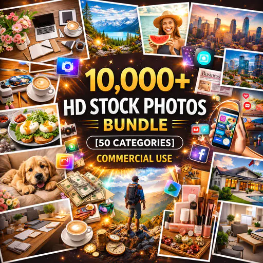 10,000+ HD Stock Photos Bundle (50 Categories) | Commercial Use Images | Social Media, Website, Ads, Canva, Blog | Instant Digital Download
