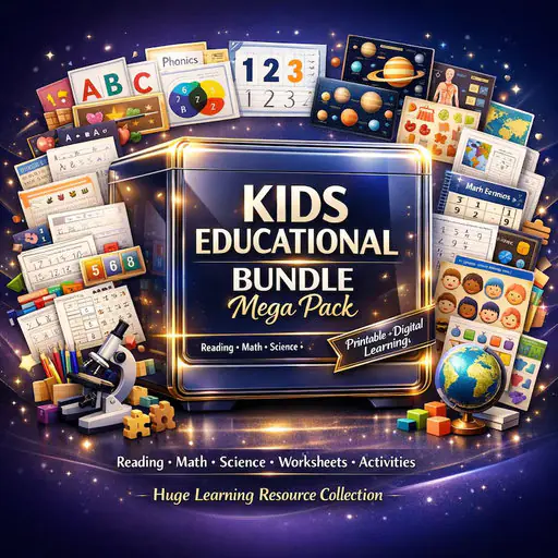 Kids Educational Bundle Mega Pack | Preschool Learning Worksheets, Flashcards, Reading, Math, Science & Activity Printables for Kids
